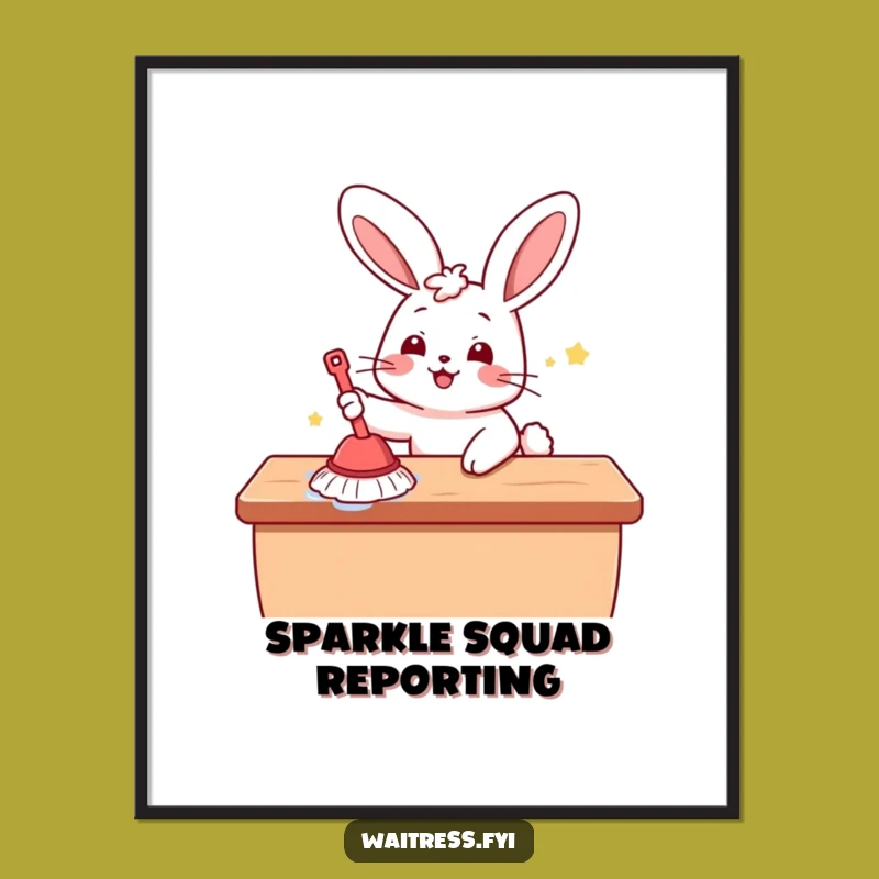 Funny Kawaii Bunny Cleaning Poster: Brighten Your Walls with this Cheerful and Cute Art Gift