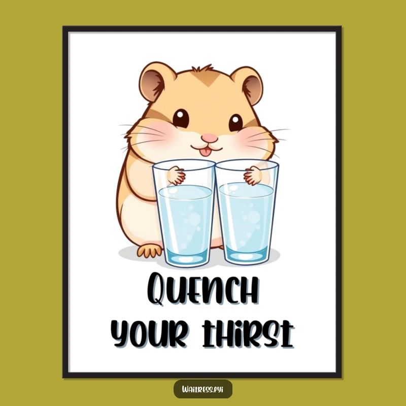 Funny Kawaii Hamster Hydration Art: Attentive Service Funny Gift