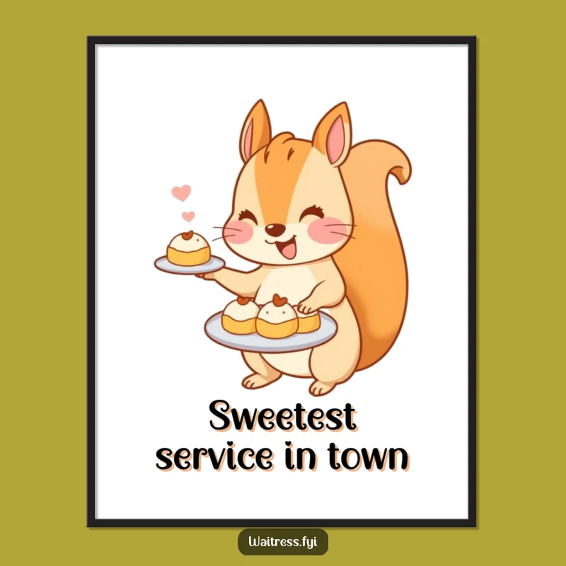 Funny Kawaii Squirrel Poster: Charming Pastry Server Art Print for Whimsical Decor