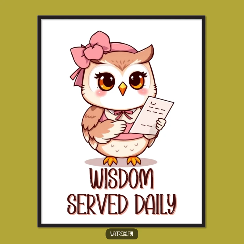 Funny Owl Waitress Poster: Owl Offers Menu, Charming Wall Art Funny Gift