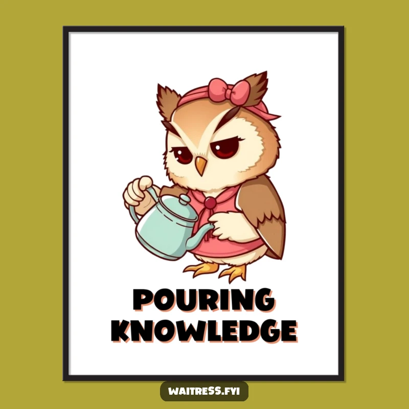 Funny Owl Waitress Poster: Wise Wall Art, Perfect Funny Gift for Decor