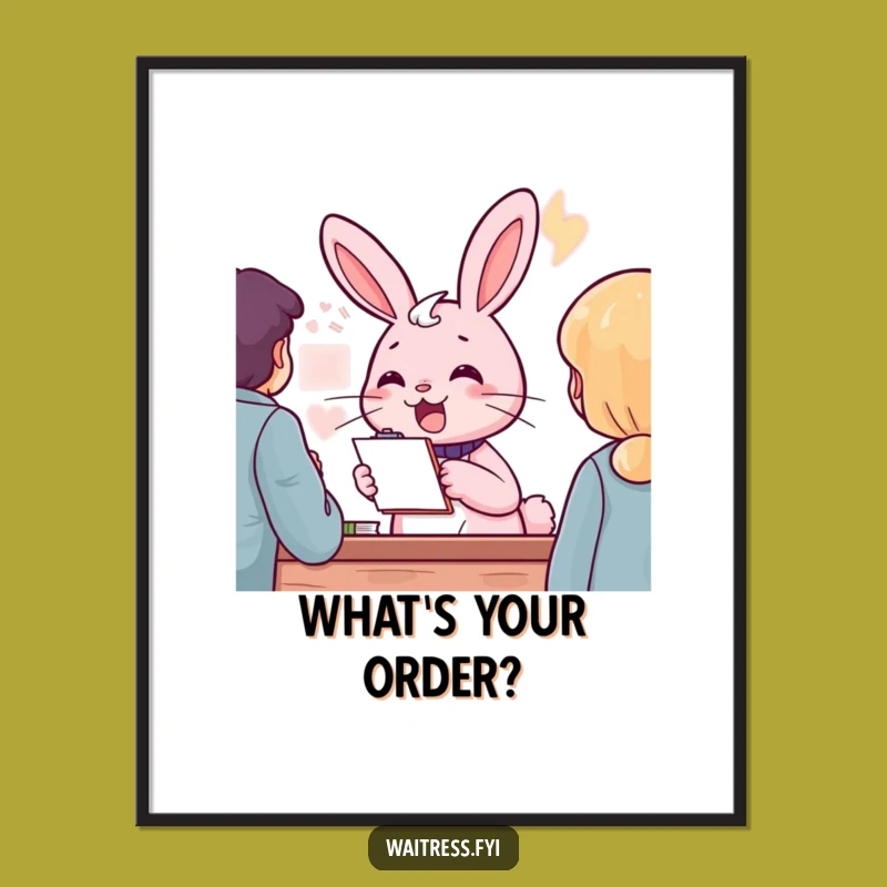 Funny Pink Rabbit Order Taker Poster: Cheerful Wall Art For Service Professionals