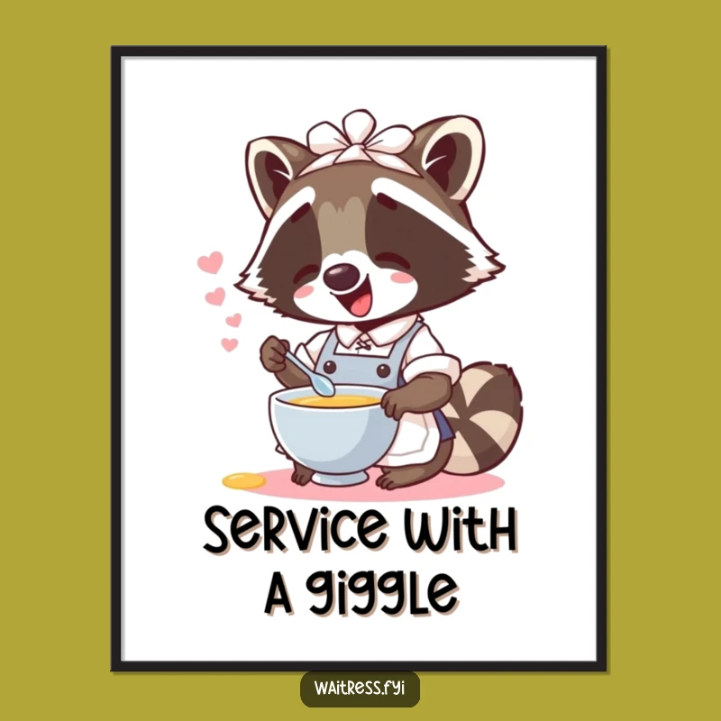 Funny Raccoon Waitress Poster: Giggle-worthy art, a perfect funny gift for walls.