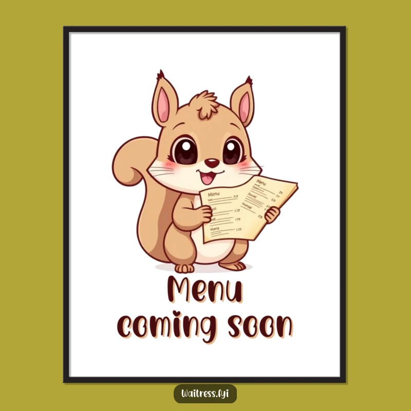 Funny Squirrel Menu Poster: Giggling Server Art, Charming Funny Gift