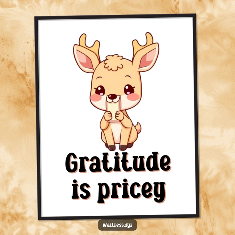 Funny Deer Poster: Artistic depiction of a blushing deer presenting a bill, showcasing politeness, perfect for a funny gift.
