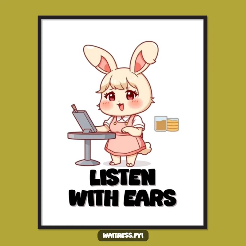 Funny Bunny Waitress Poster: Cheerful Order Taking Humor for Walls