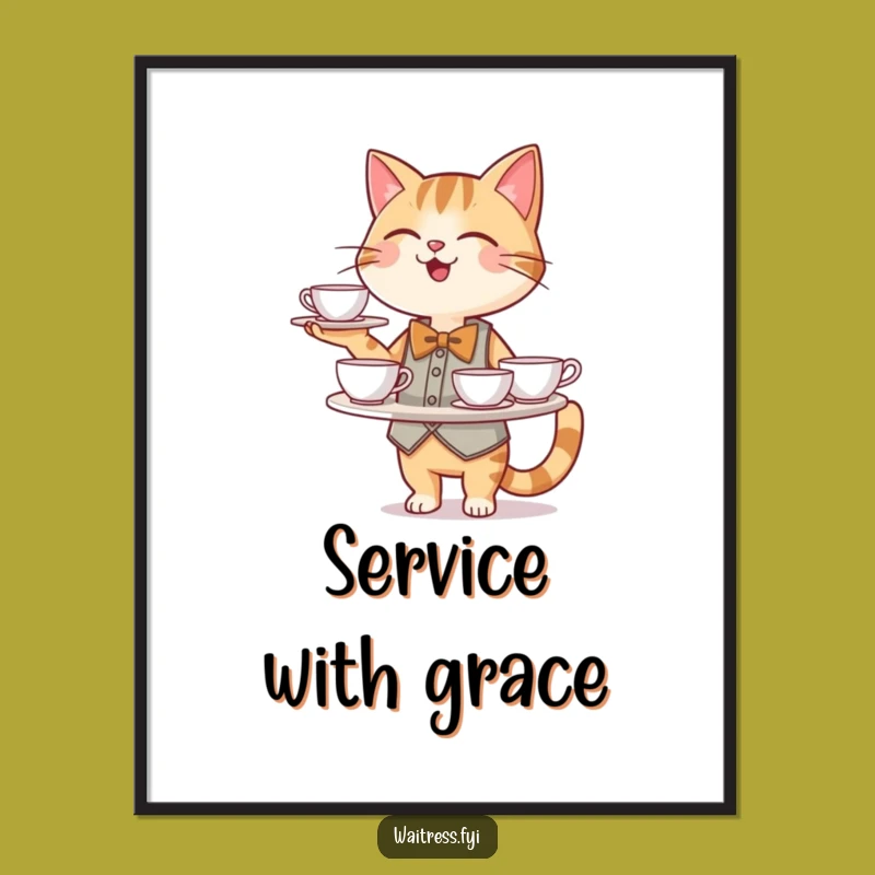Funny Cat Waiter Poster: Teacup Art - Hilarious Wall Decor Gift
