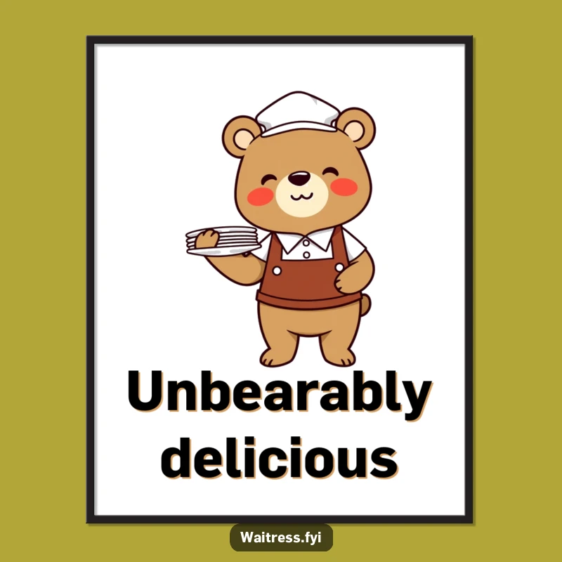 Funny Bear Waiter Poster: Cheerful Animal Art, Charming Funny Gift for Wall Decor