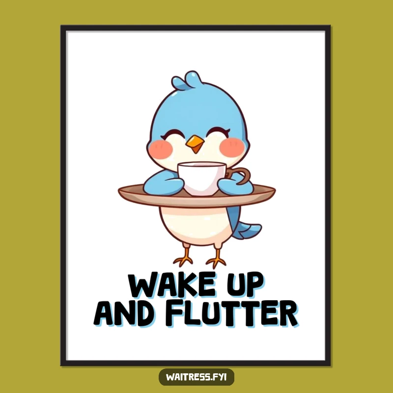Funny Blue Bird Barista Poster: Charming Wall Art For Coffee Enthusiasts