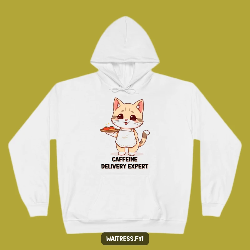 Funny Kawaii Cat Waiter Hoodie: Cozy Comfort Meets Cute Cat Humor, The Ultimate Funny Gift!