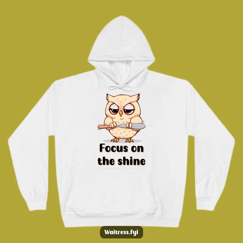 Funny Kawaii Owl Polishing Hoodie: Cozy Comfort with Focused Owl Charm, The Ultimate Funny Gift!