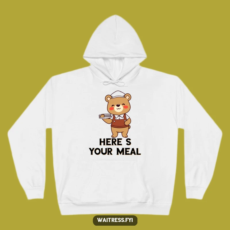 Funny Bear Waiter Hoodie: Cozy Cheerful Animal Attire, Warm Funny Gift for Bear Fans