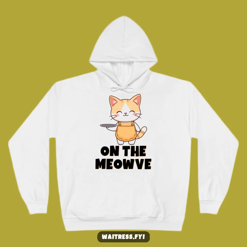 Funny Cat Waiter Hoodie: Cozy Cute Animal in Apron, Warm Funny Gift for Cat Fans