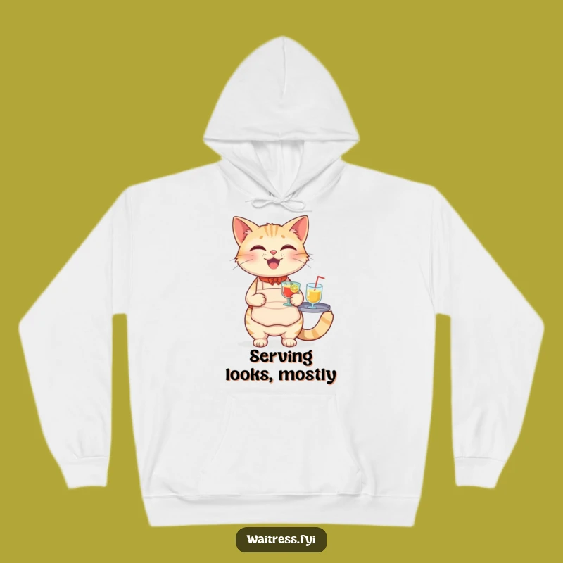 Funny Cat Waiter Hoodie - Cozy Feline Balancing Drinks, The Ultimate Warm & Funny Gift!