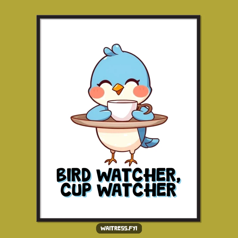 Funny Free Printable Blue Bird Art: Whimsical Coffee Lover Digital Download