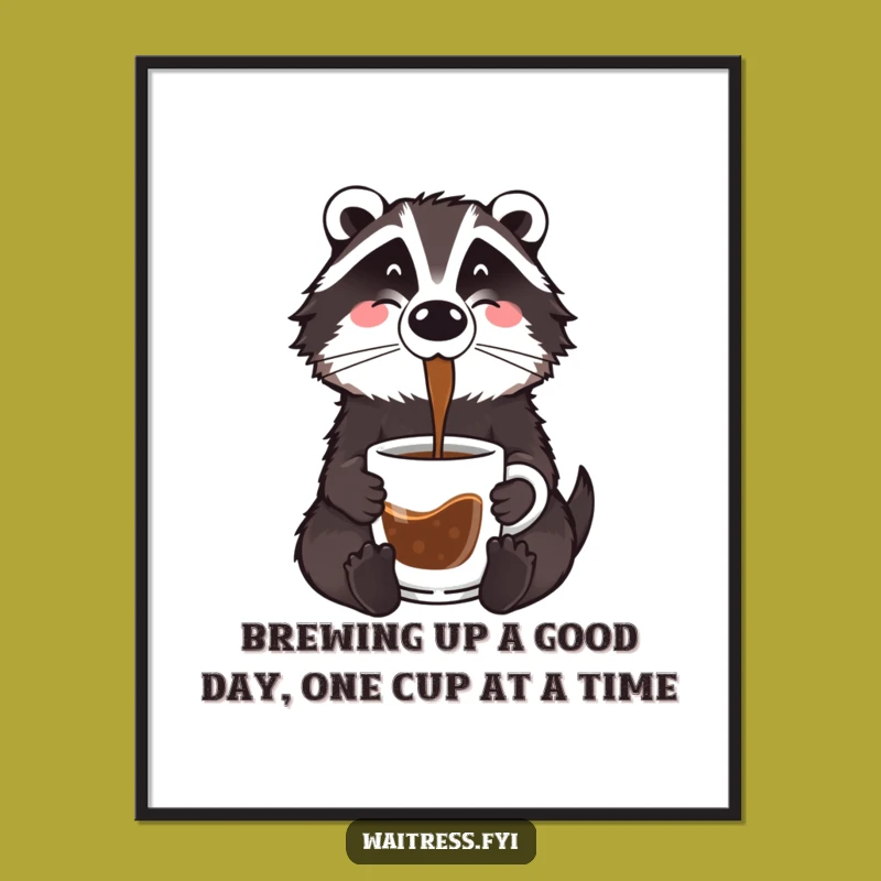 Free Printable Badger Wall Art: Cozy Coffee Pourer - Humorous Downloadable Decor!