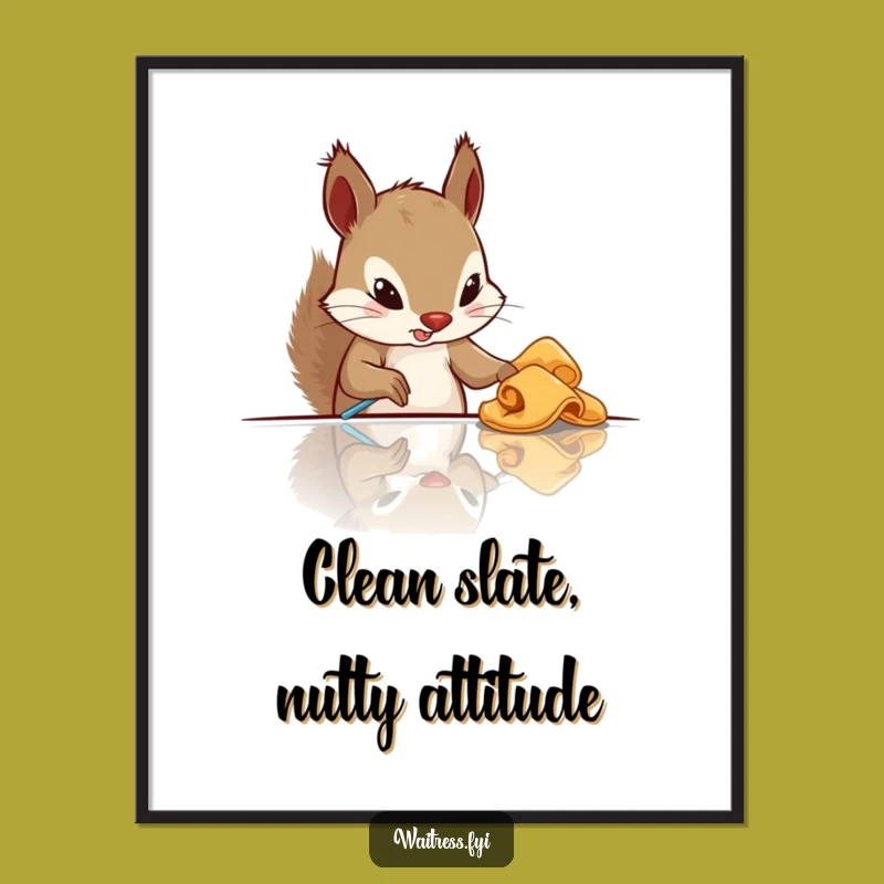 Funny Free Printable Wall Art: Determined Squirrel Cleaning, Hilarious Downloadable Home Decor