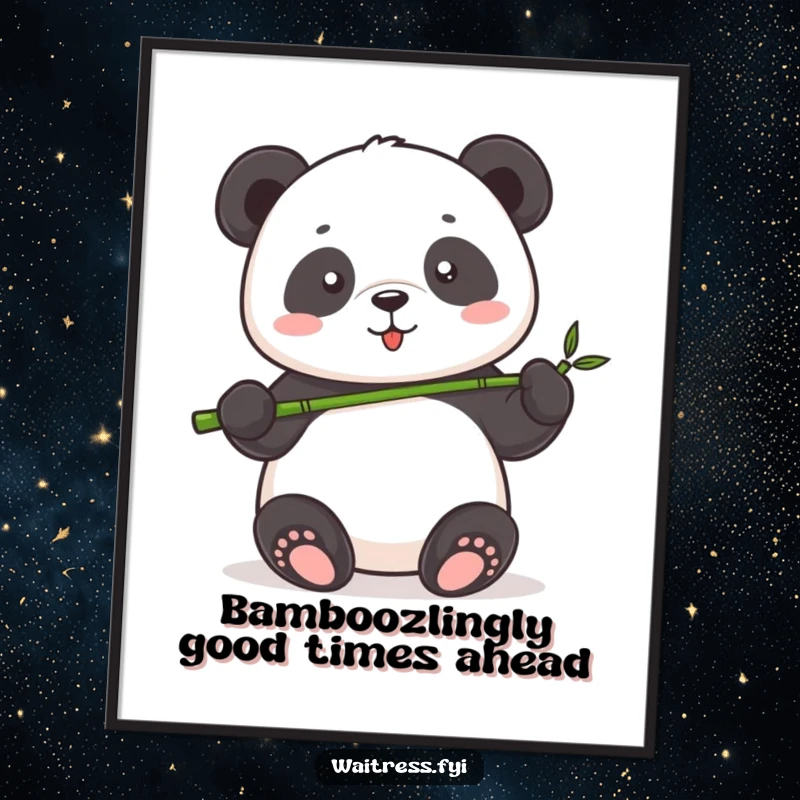 Cute Free Printable Panda Wall Art: A sweet panda proudly serving a tiny bamboo shoot, adding a touch of joy to any room.