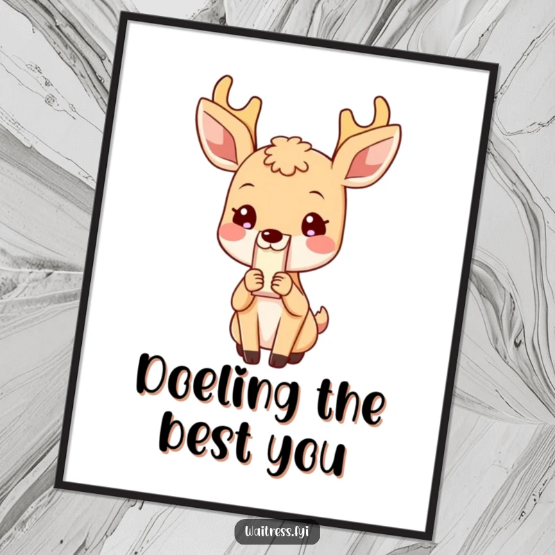 Funny Free Printable Wall Art: Blushing deer awkwardly presenting a bill, polite yet humorous, downloadable decor.