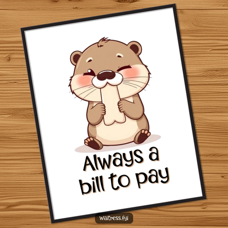 Funny Free Printable Wall Art: Giggling otter winks playfully, presenting a cheeky bill, adding humor to decor.