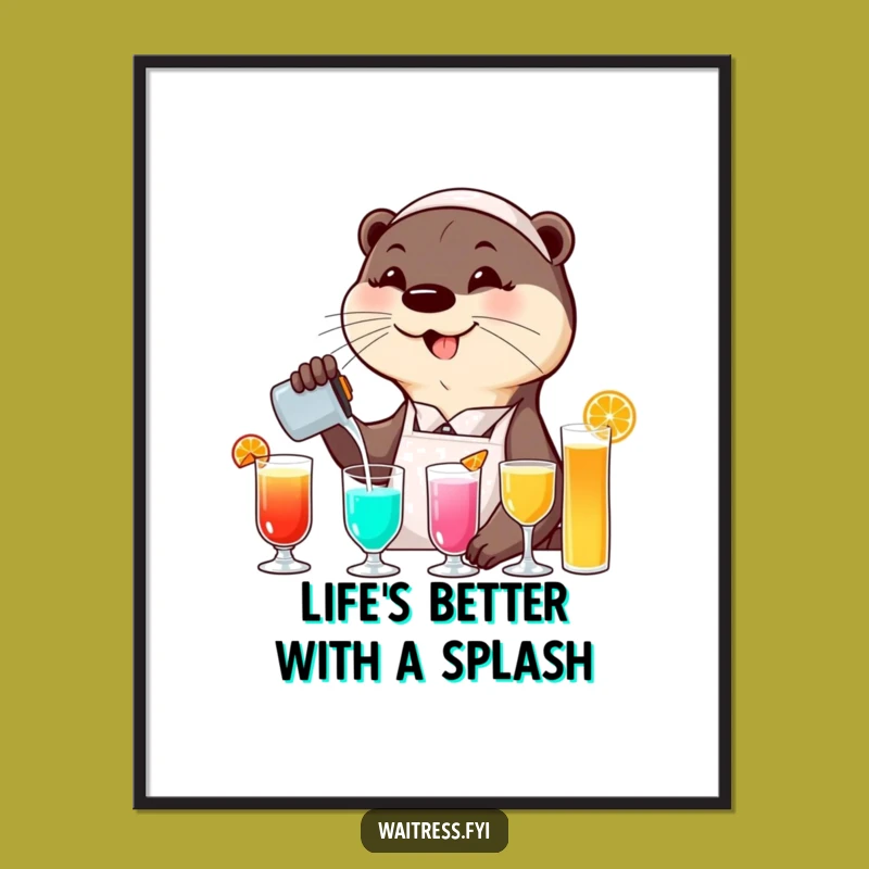 Funny Free Printable Otter Waitress Wall Art: Pouring Smiles - Downloadable Art