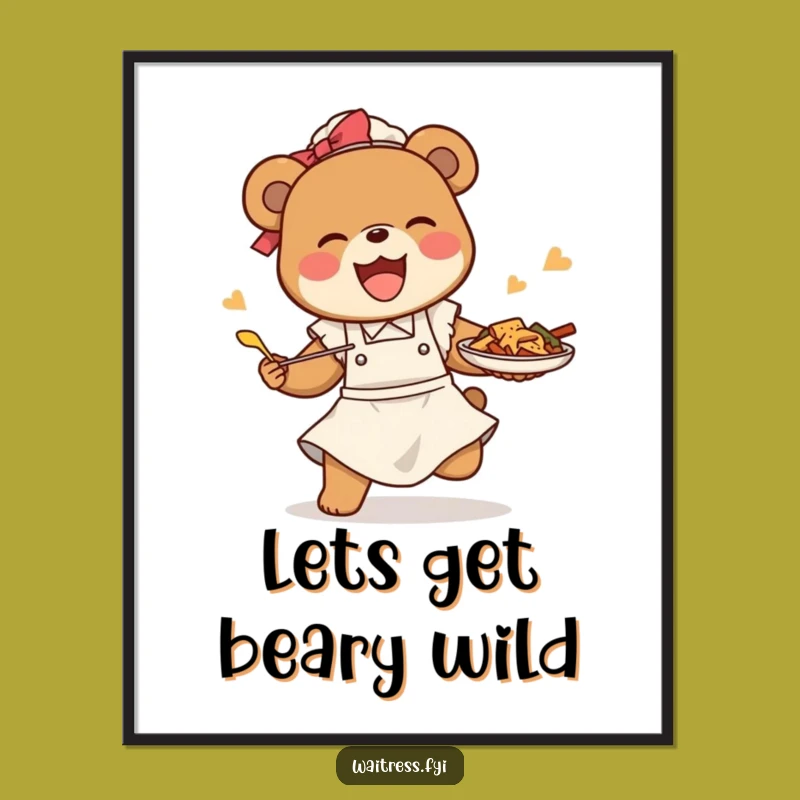 Funny Free Printable Wall Art: Bear Waitress Saves Food, Whimsical Downloadable Decor