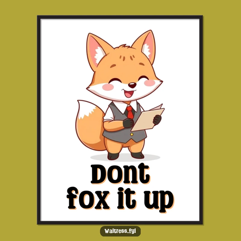 Funny Free Printable Wall Art: Cheerful Fox Waiter, Whimsical Downloadable Decor