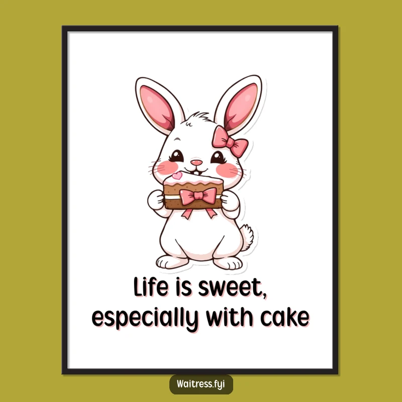 Free Printable Wall Art: Playful Bunny With Cake, Whimsical Downloadable Decor!