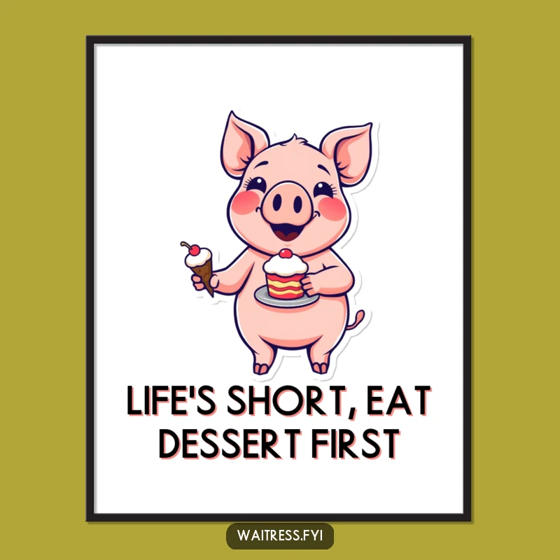 Free Printable Pig Wall Art: Cheerful Dessert Pig - Funny Downloadable Decor!