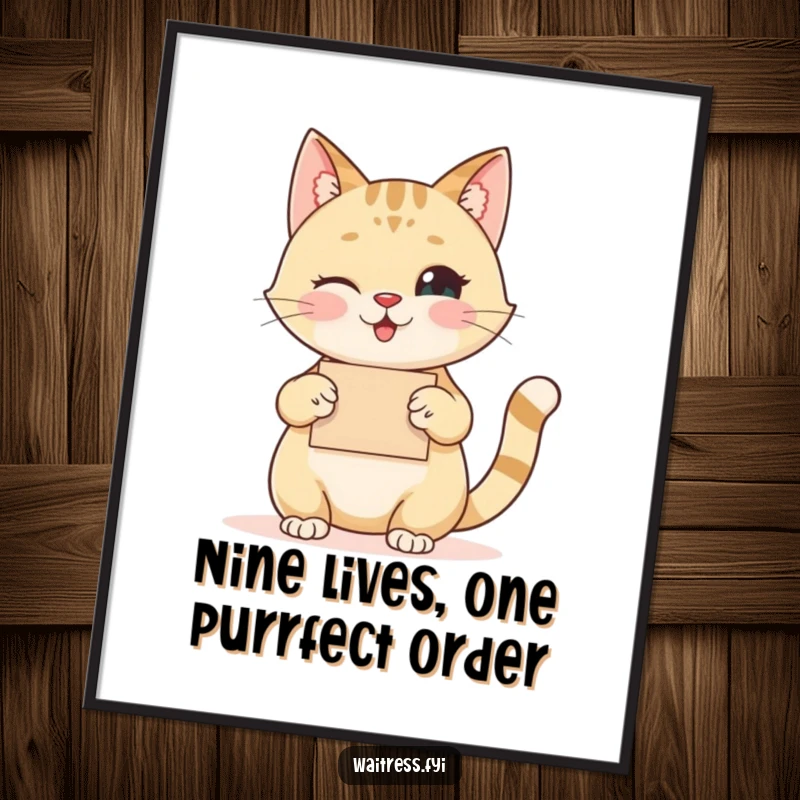Funny Free Printable Wall Art: A happy cat takes an order with a polite nod and a twinkling eye.