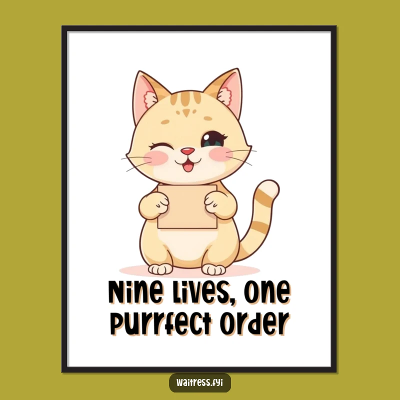 Funny Free Printable Wall Art: Polite Cat Taking Orders, Whimsical Downloadable Decor