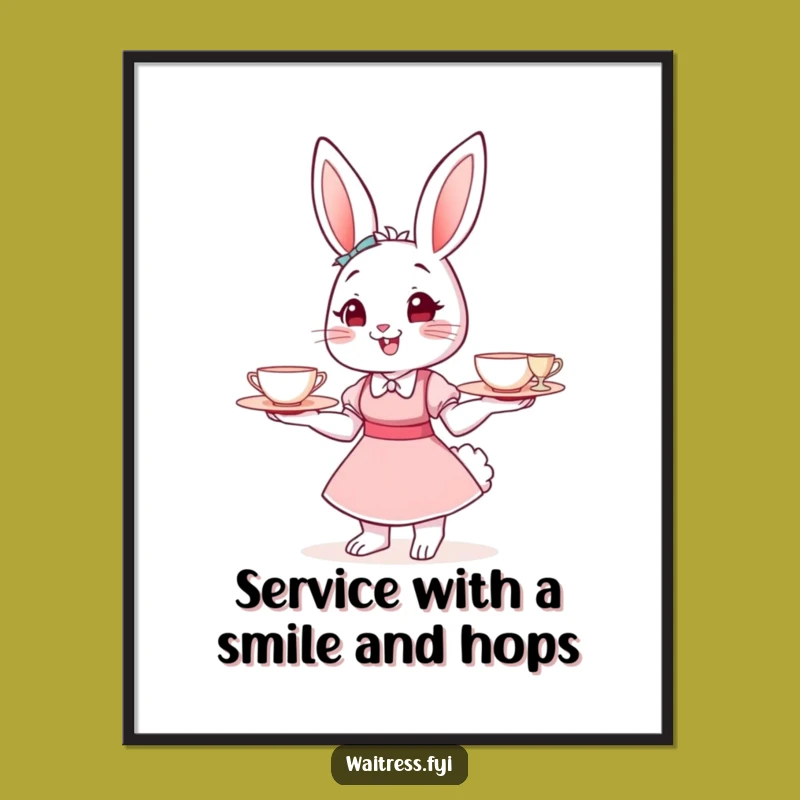 Free Printable Wall Art: Funny Bunny Waitress Teacup Humor Decor Downloadable