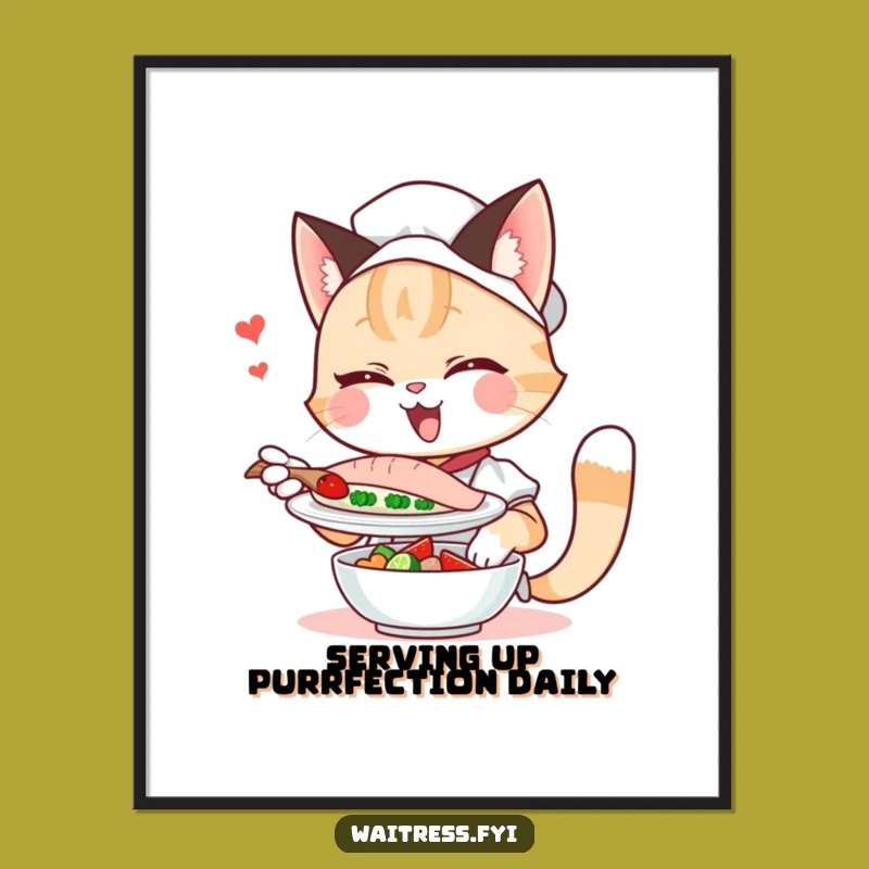 Free Printable Funny Cat Waitress Wall Art - Winking Kitty Downloadable Poster