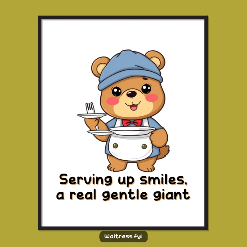 Free Printable Wall Art: Happy Bear Server, Whimsical and Funny Downloadable Art for a Cozy Home!