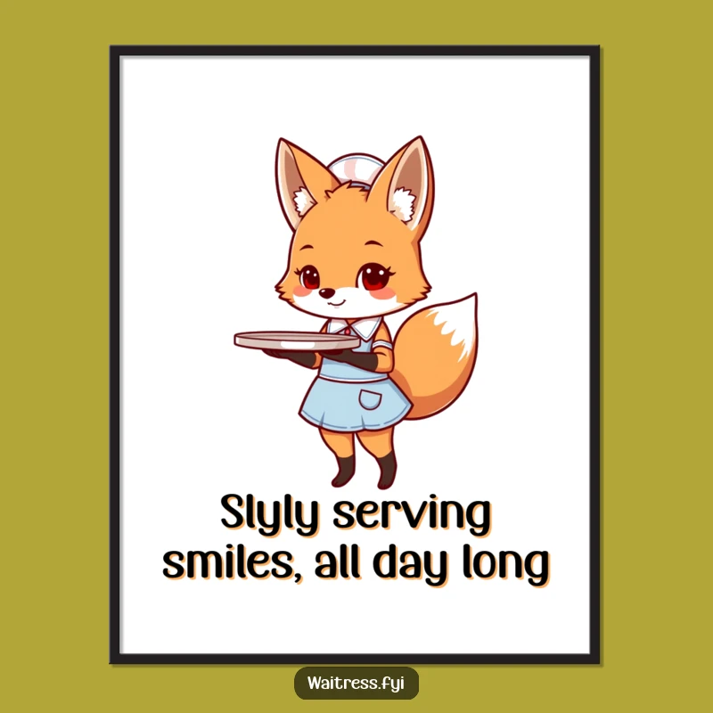 Free Printable Wall Art: Cute Fox Diner Server, Hilarious Downloadable Art for a Quirky Home Decor Gift!