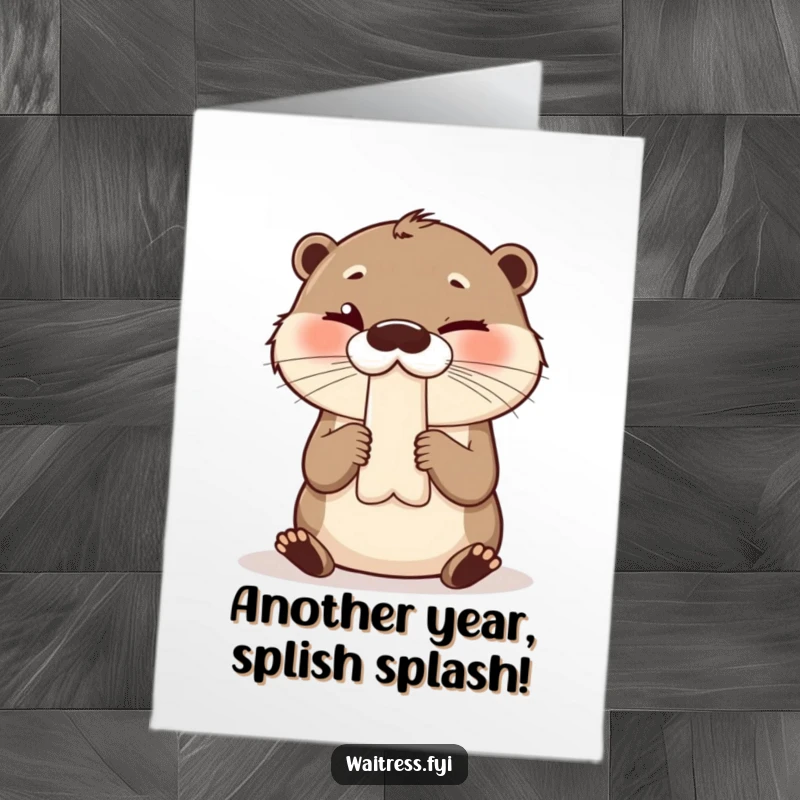 Funny Free Printable Birthday Card: Giggling otter playfully winks while presenting a funny bill for cake.