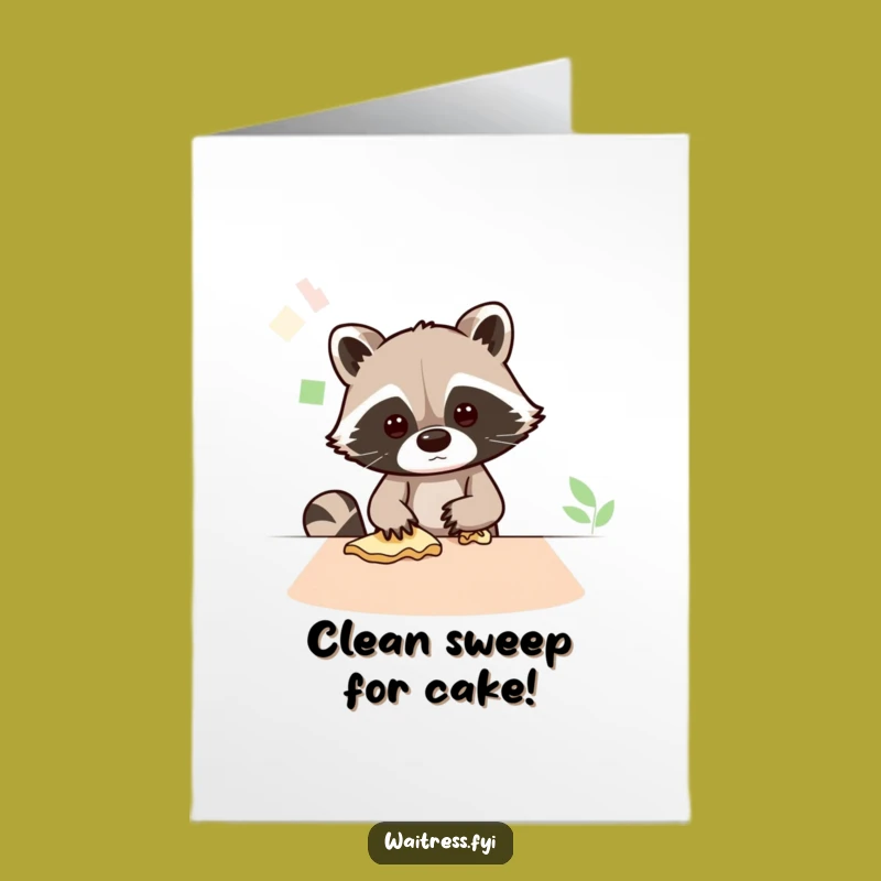 Free Printable Birthday Card: Kawaii Raccoon Cleaning Up Fun, Funny Downloadable Gift