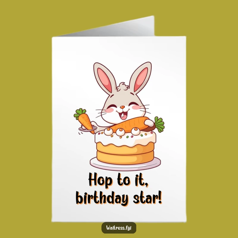 Free Printable Birthday Card: Funny Bunny Serving Cake DIY Gift