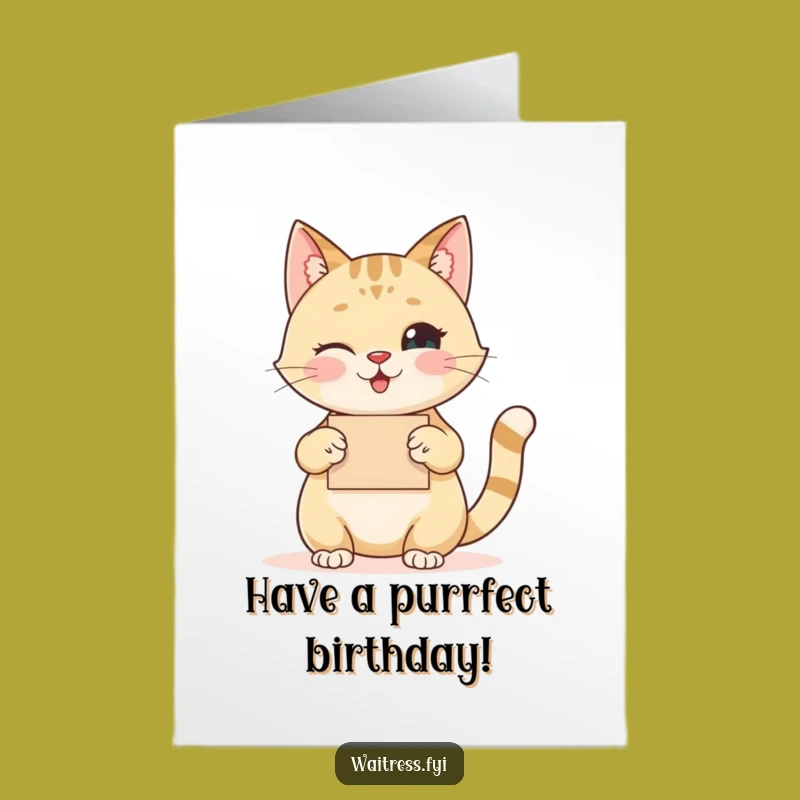 Free Printable Birthday Card: Polite Cat Taking Orders, Sweet Downloadable Gift