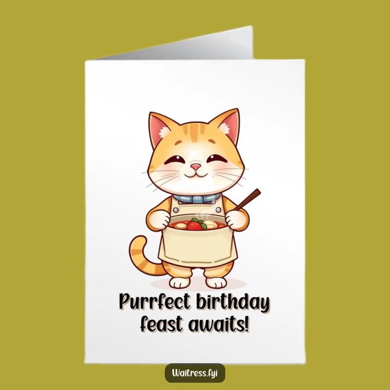 Free Printable Cat Birthday Card: Chef Cat Meal Surprise, Funny Downloadable Gift