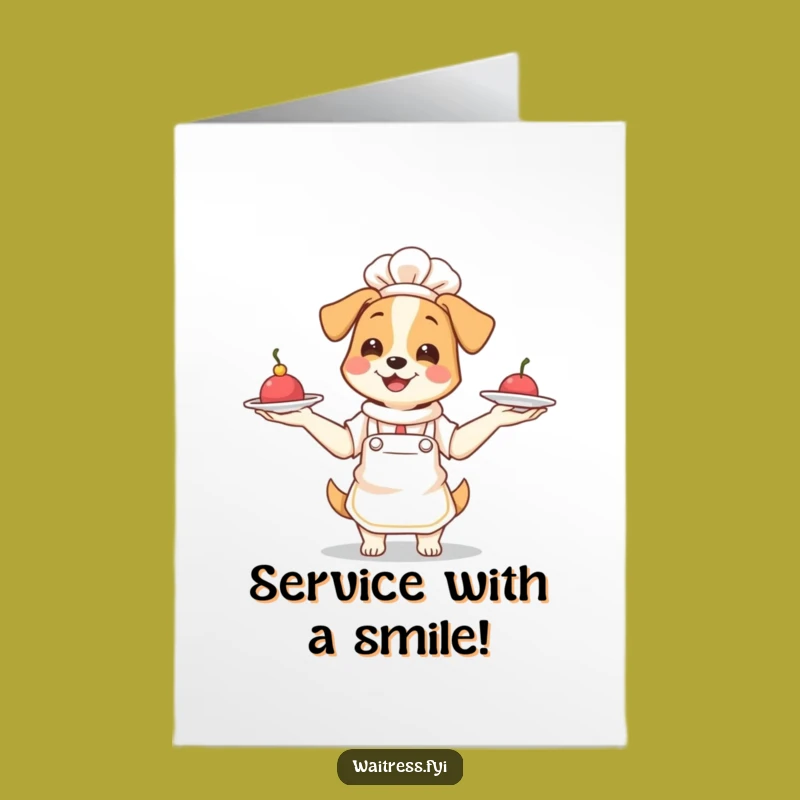 Free Printable Dog Waitress Birthday Card - Funny Downloadable Gift for Dog Lovers