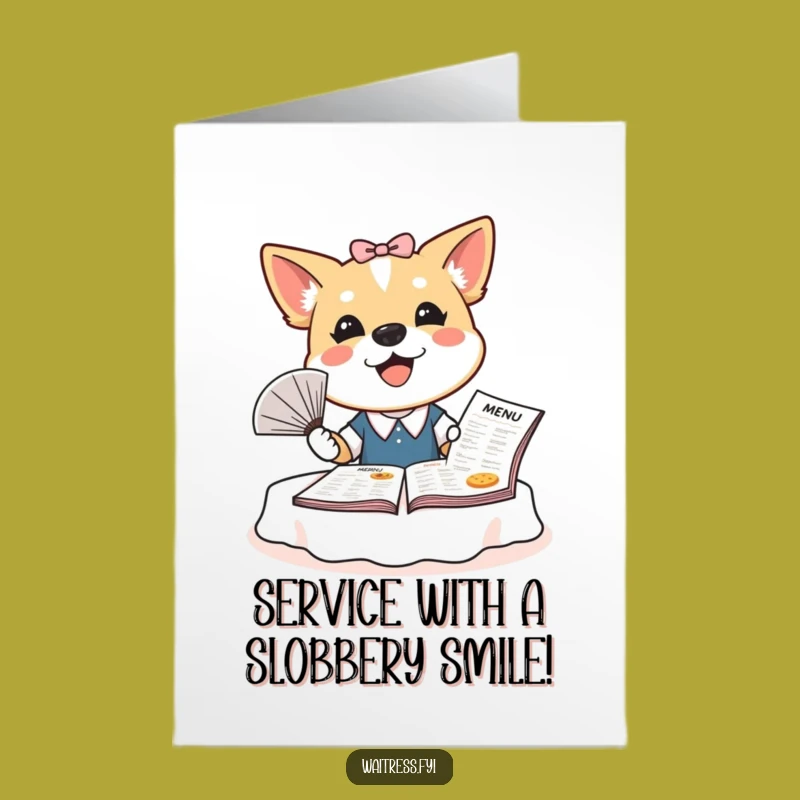Free Printable Funny Dog Waitress Birthday Card: Bubbly Pup Delivers Laughs - DIY Printable Gift