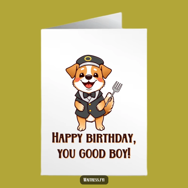 Free Printable Birthday Card: Happy Dog Waiter, Wagging Welcome, A Fun Downloadable Gift!