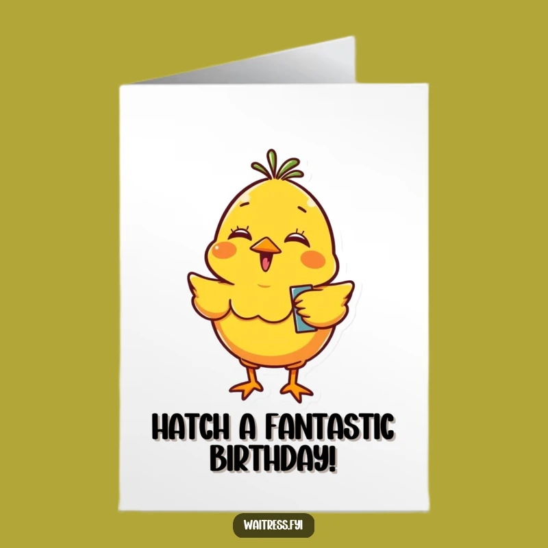Free Printable Chick Birthday Card: Giggling Yellow Friend, Funny Downloadable Gift