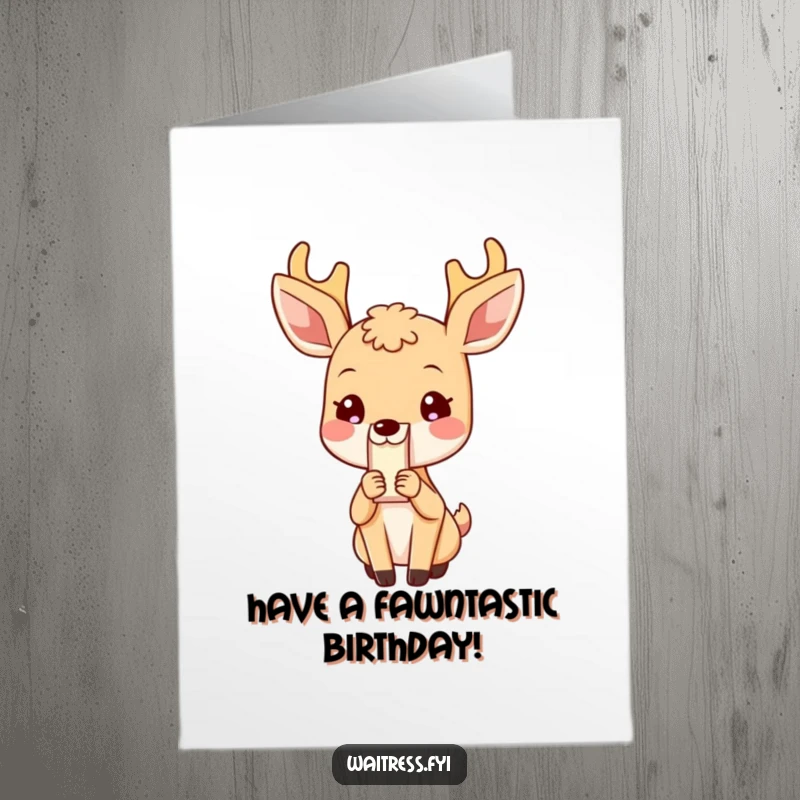 Funny Free Printable Birthday Card: Blushing deer politely presenting a bill, awkward humor, a downloadable gift.
