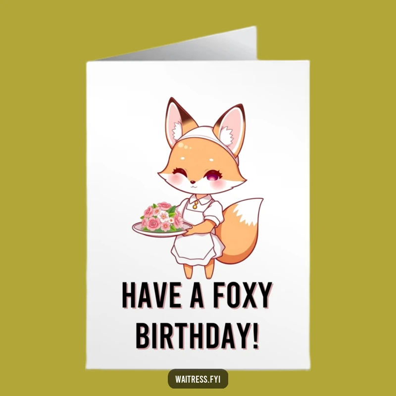 Elegant Free Printable Birthday Card: Fox Waitress - Unique Downloadable Gift!