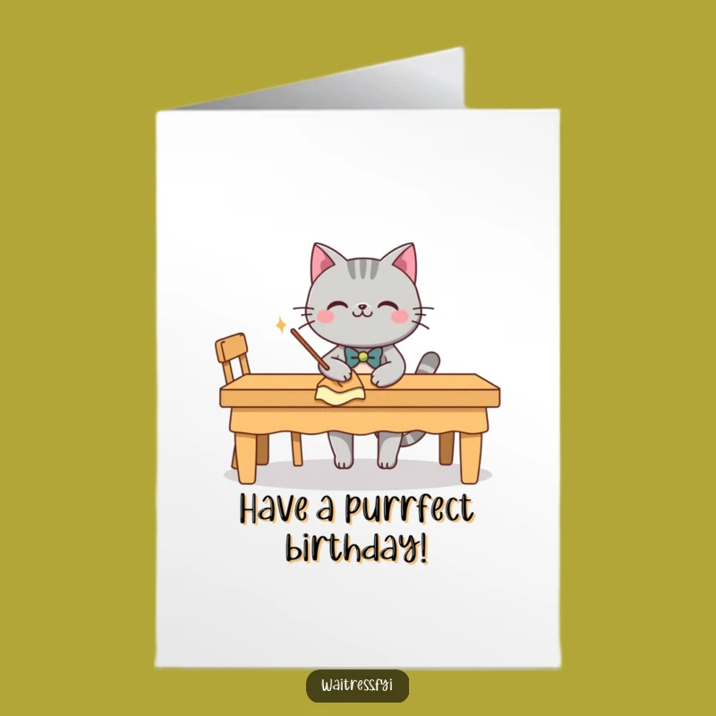Free Printable Grey Cat Birthday Card: Sophisticated & Funny Cleaning Greeting
