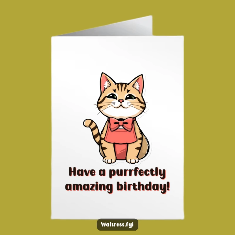 Free Printable Birthday Card: Dapper Cat Server Delivering Joy, A Purr-fectly Funny Downloadable Gift!