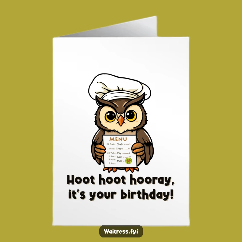 Free Printable Birthday Card: Wise Owl Chef Offers Menu Of Laughter