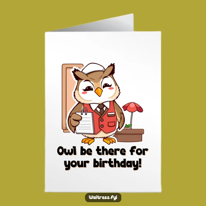 Free Printable Birthday Card: Wise Owl Server Taking Notes, A Hoot-fully Funny Downloadable Gift!